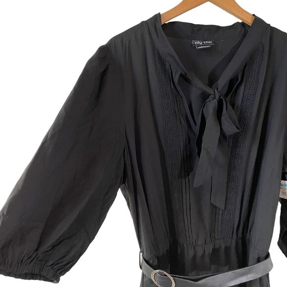 CITY CHIC New Plus Size Womens Precious Tie Tunic Mini Dress Black M 18 Boho LBD - Picture 5 of 13
